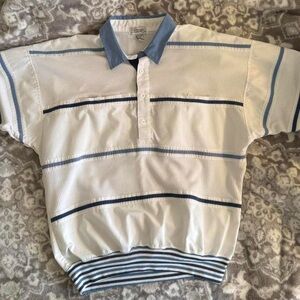 MENS VINTAGE 80S ALEXXUS TOP BANDED WSIST BLUE WHITE NAUTICAL PREOWNED MEDIUM